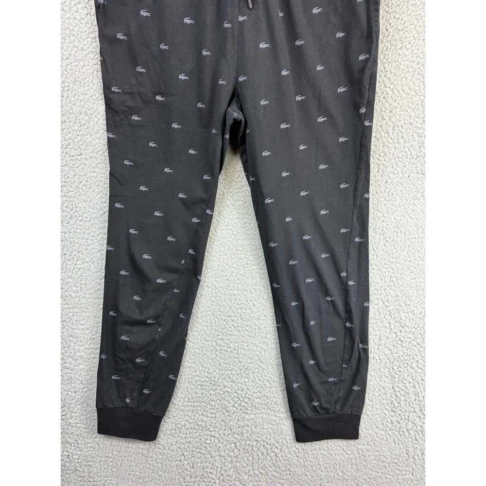 Lacoste All Over Logo Jogger Pants Mens M Black Sleepwear Lounge Pajama